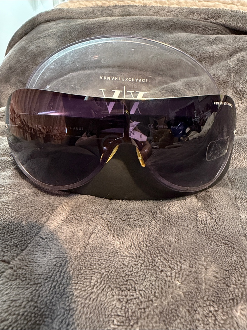 Armani Exchange Women's Dark Purple Shield Sunglasses
